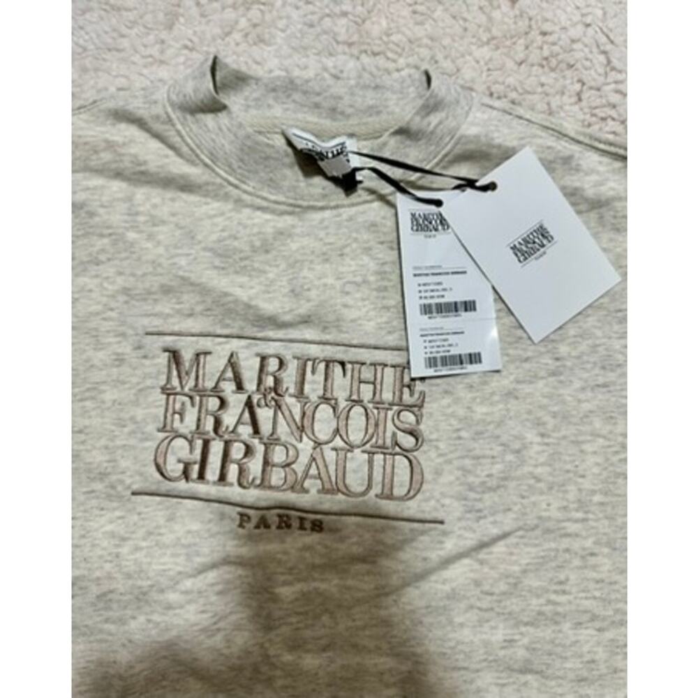 Marithe Francois Girbaud Embroidered Sweatshirt Women's S Beige Cropped NWT Y2K - Picture 9 of 15